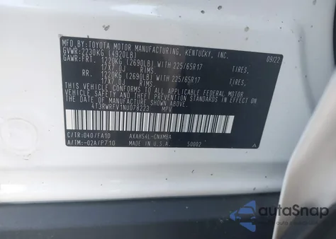 2022 Toyota Rav4 Hybrid Xle z USA, uszkodzony, nr VIN 4T3RWRFV1NU078223